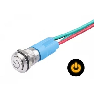 LED vodotěsný spínač s vystouplým hmatníkem 12 mm - Žlutý